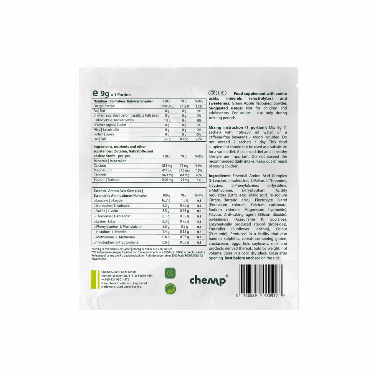 Chemp® EAA+ Electrolytes 9g Sample Size - Image 2